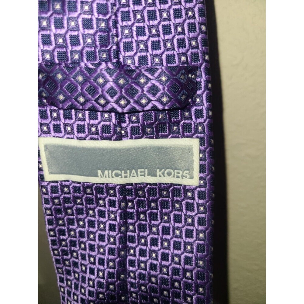 Michael Kors Purple Tie Silk Blend Necktie Possibly Vintage Squares and Stars